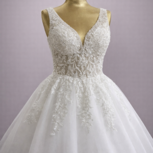 robe de mariée dentelle perlée Léa bustier décolleté V