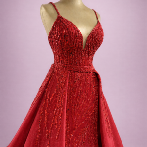 robe de soiree rouge profil bustier paillete sequins